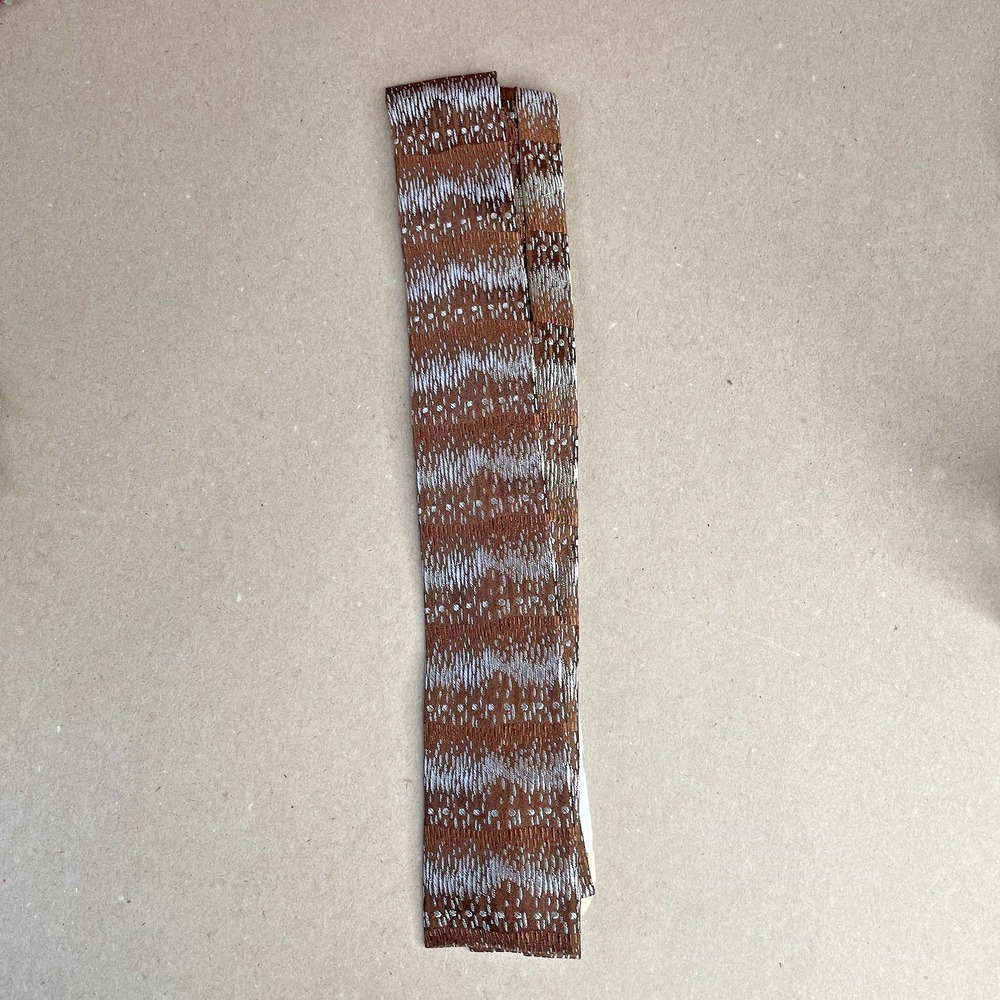 Vtg Pilgrim Skinny Tie Brown‎ Geometric Stripes 51" Square End Shine Narrow NWT
